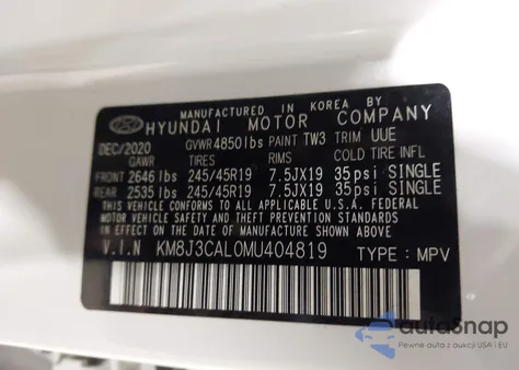 2021 Hyundai Tucson Sport from USA, damaged, VIN KM8J3CAL0MU404819